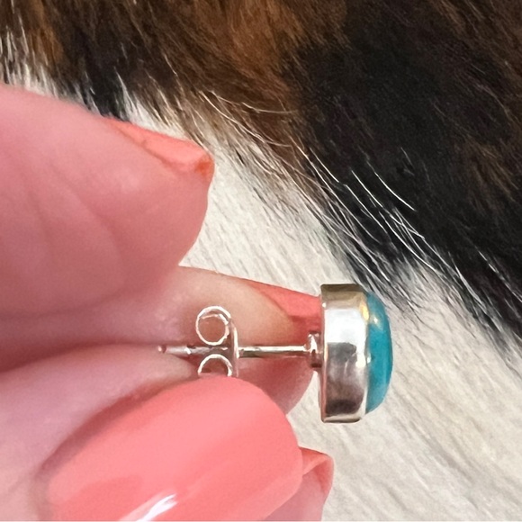 ❤️ Kingman Robin’s Egg Blue Turquoise Sterling Post Back Stud Earrings 9mm - Picture 7 of 9